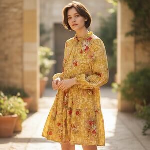 April Cornell Dress Floral Balloon Sleeves